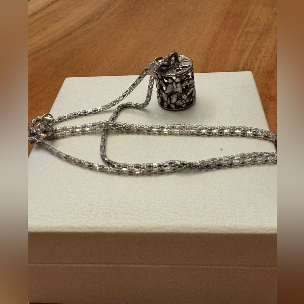 Silver Necklace with Cylinder Butterfly Pendant - 20”chain, like new conditions